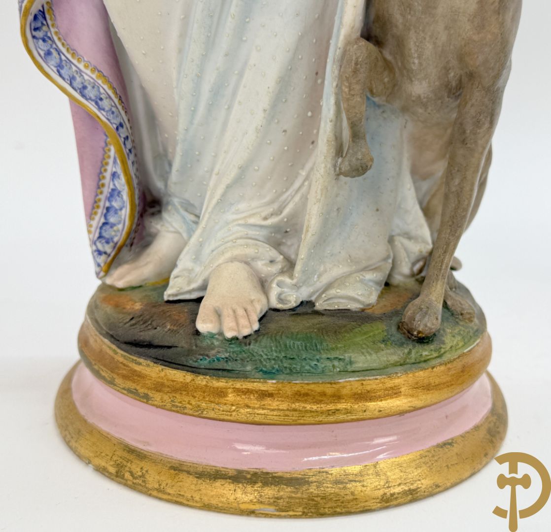 Paar Franse biscuits van elegante dame met hond en dame met bloemen op schouder