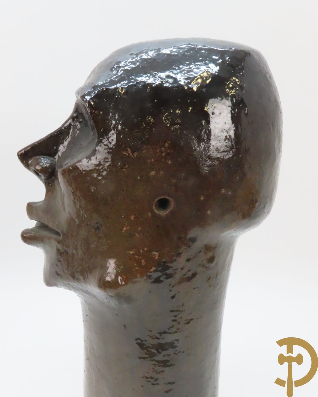 SCHEIRLINCKX Jos getekend - Karaktervol modern geglazuurd keramieken beeld van een hoofd