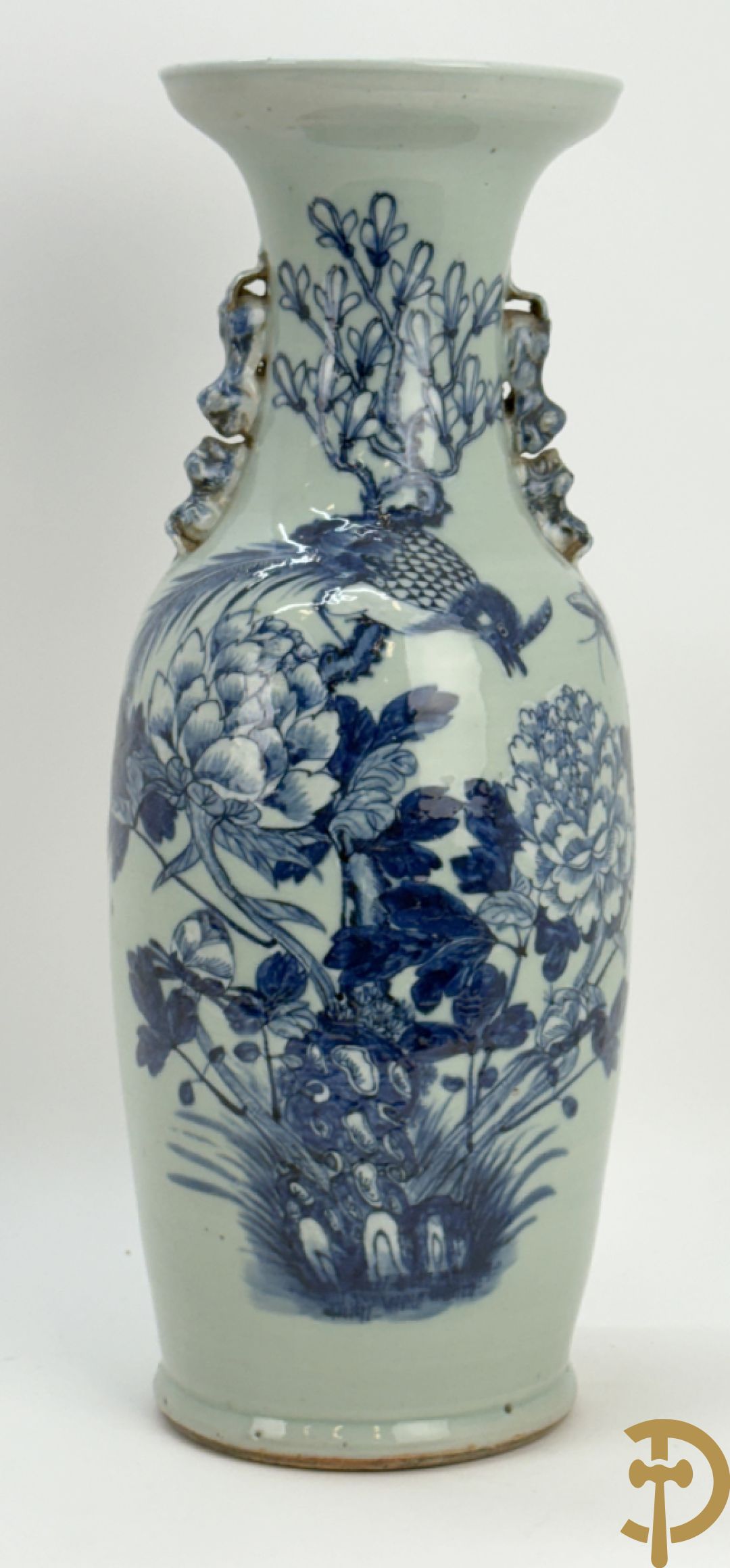Chinese porseleinen blauw/wit vaas met bloemen en vogeldecor