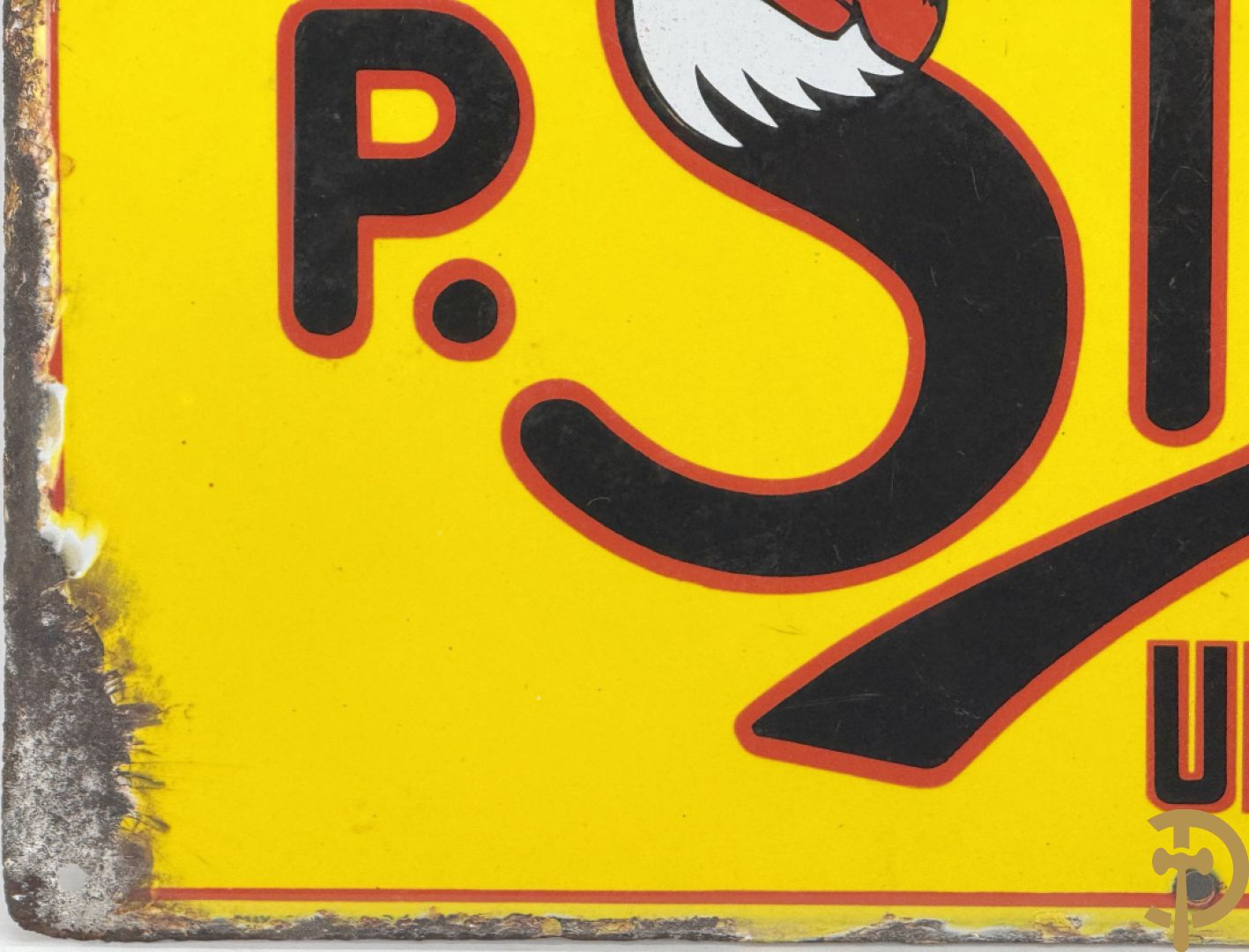 Oude emailplaat P. Sluis, voor uw vogels, universeel voer - begin jaren 