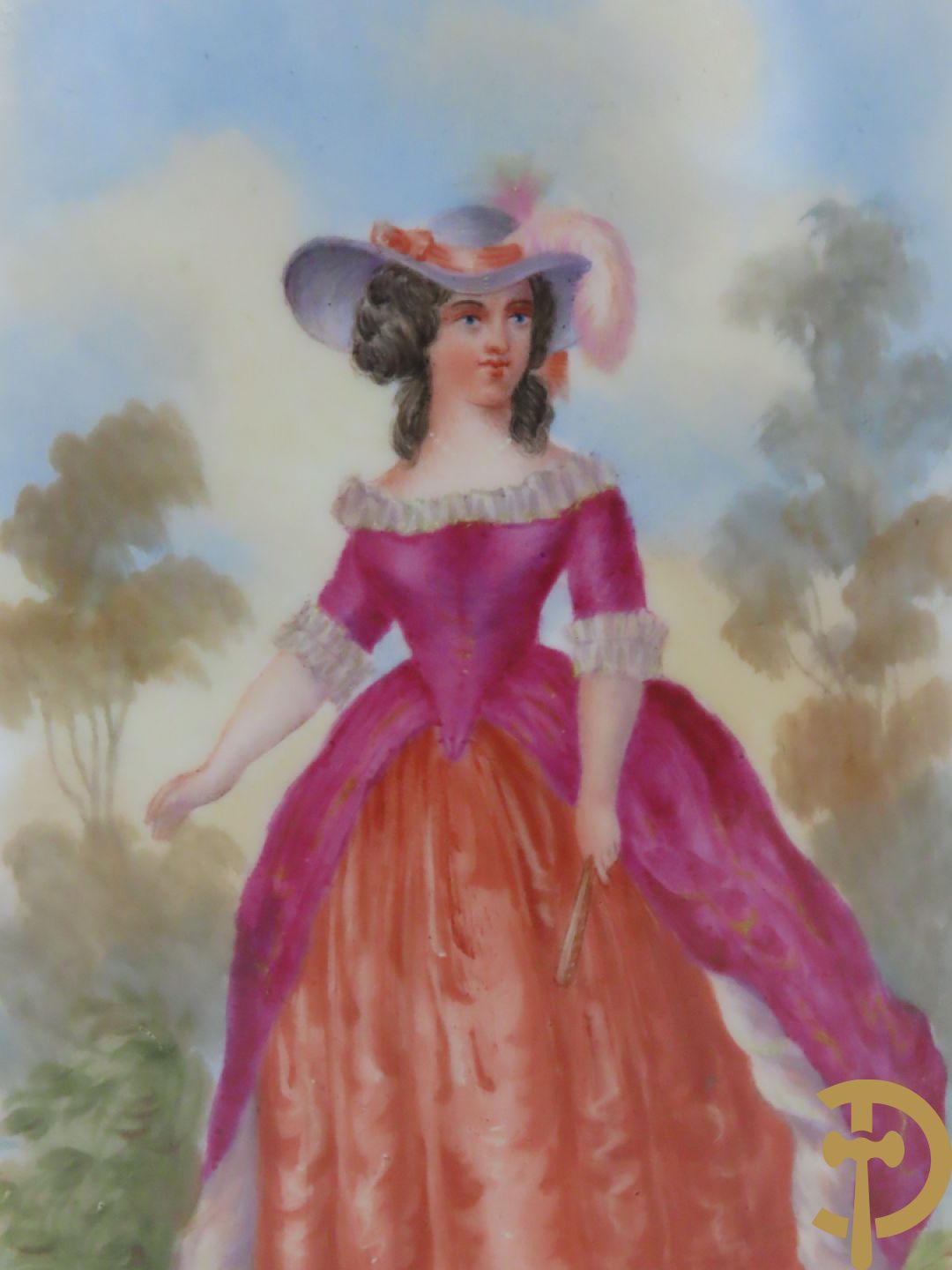 Paar porseleinen Vieux Paris vazen met decor van lieftallige dames