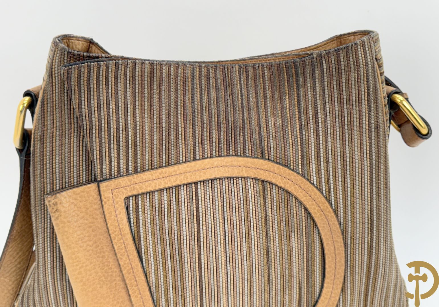 Lederen handtas met bruin getinte kleurstrepen Delvaux, brown toile de cuir