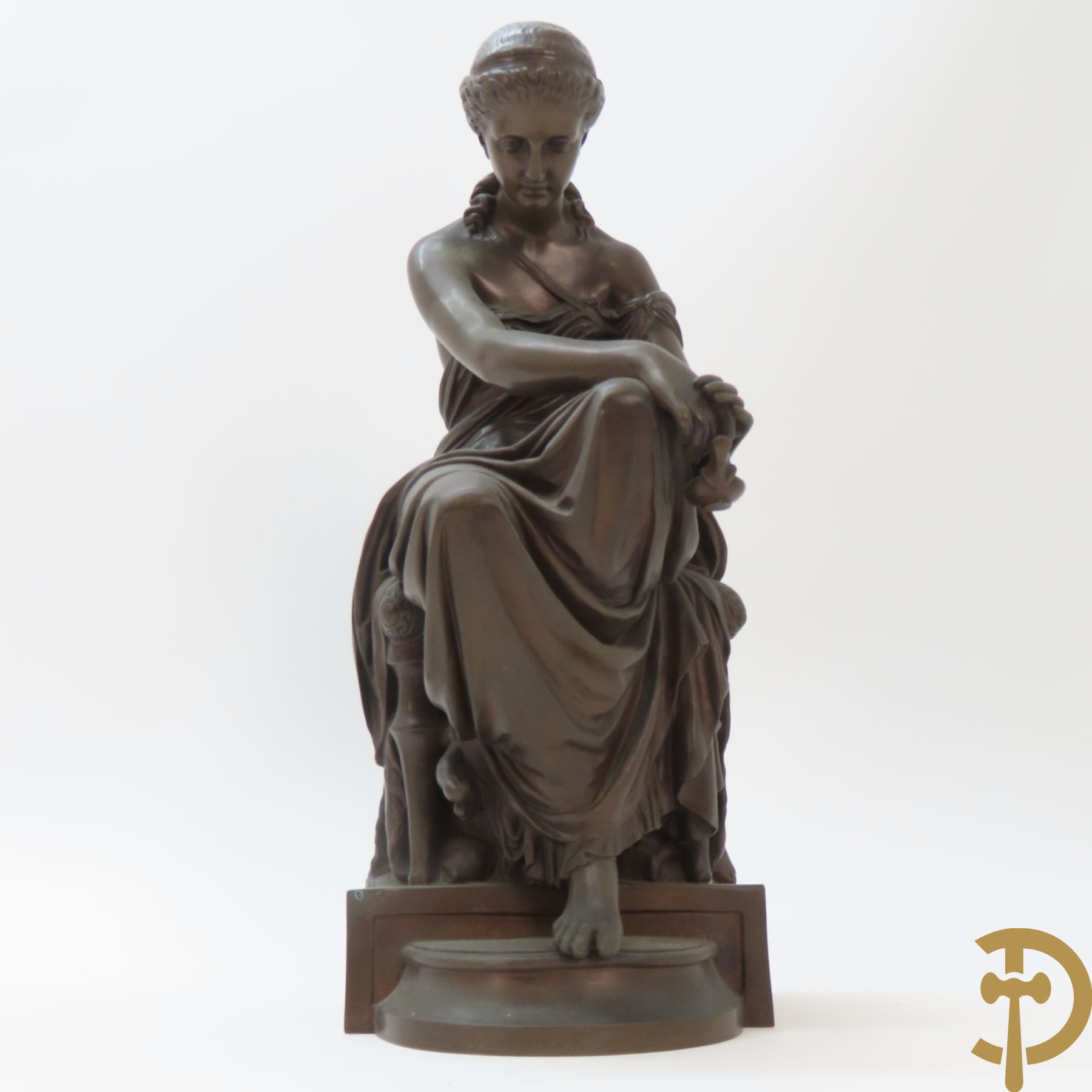 AIZELIN EUGne get. 'Zittende dame met olielamp' bronzen beeld getekend van de gieterij F. Barbedienne