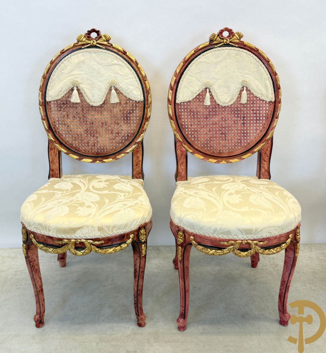 Set van 4 ovale medaillonstoelen in marbré effect met Louis XVI strik