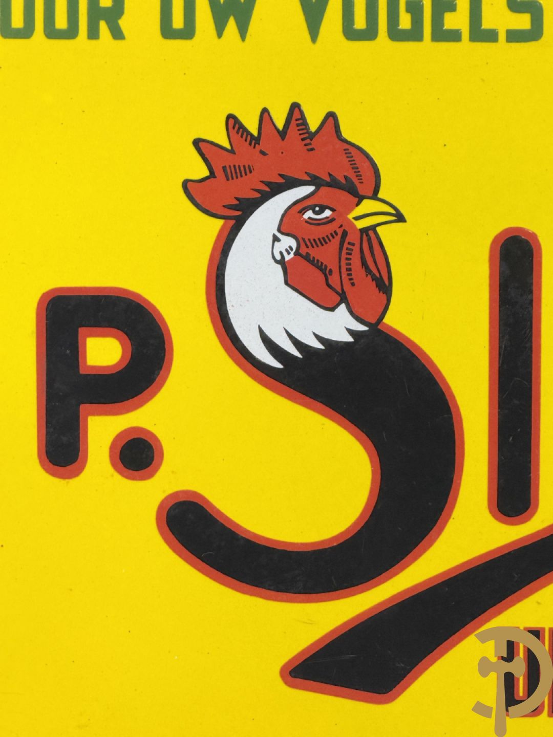 Oude emailplaat P. Sluis, voor uw vogels, universeel voer - begin jaren 