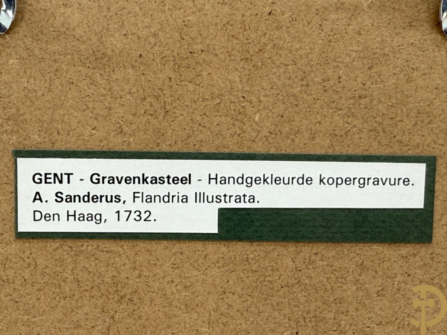 Handgekleurde kopergravure van de Kouter Gent uit Sanderus + handgekleurde kopergravure van Gravensteen uit Sanderus