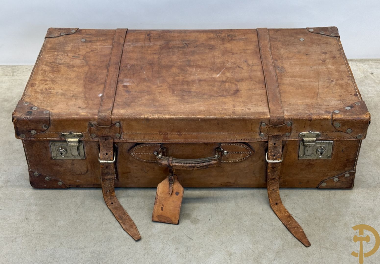 Drie oude lederen valiezen + reistas