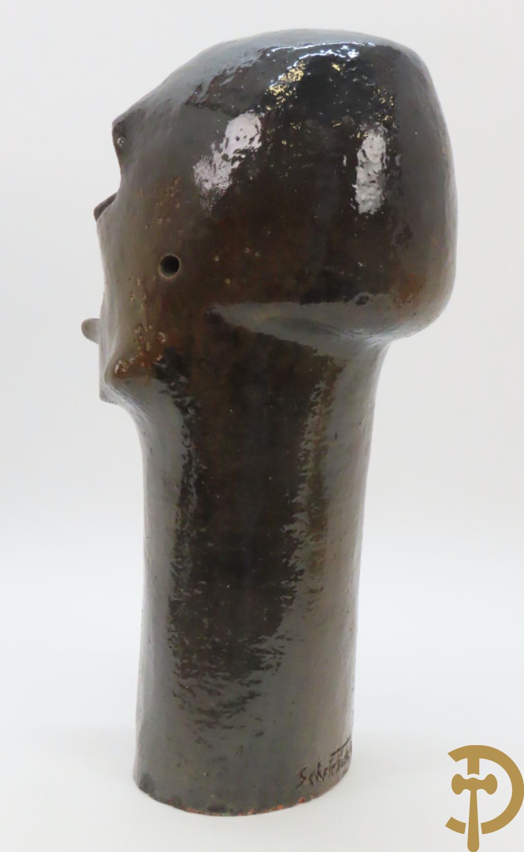 SCHEIRLINCKX Jos getekend - Karaktervol modern geglazuurd keramieken beeld van een hoofd