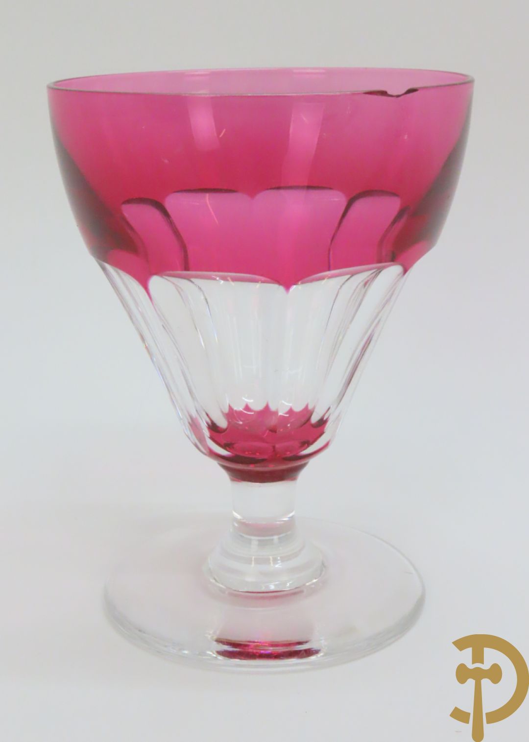 Zes gekleurde Val-Saint-Lambert glazen + 3 vaasjes + asbak