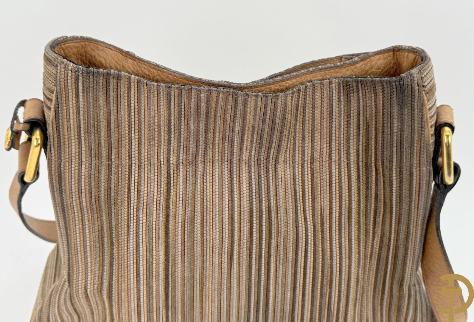 Lederen handtas met bruin getinte kleurstrepen Delvaux, brown toile de cuir