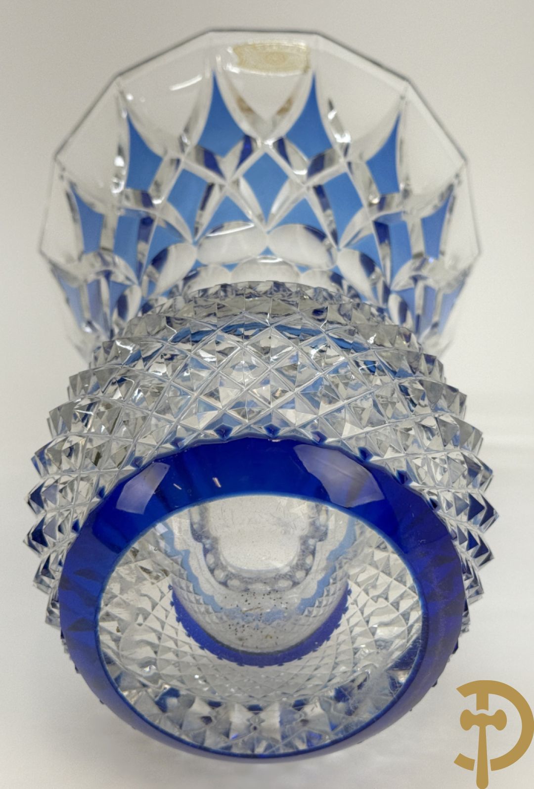 Val Saint Lambert : Blauwe kristallen handgeslepen vaas