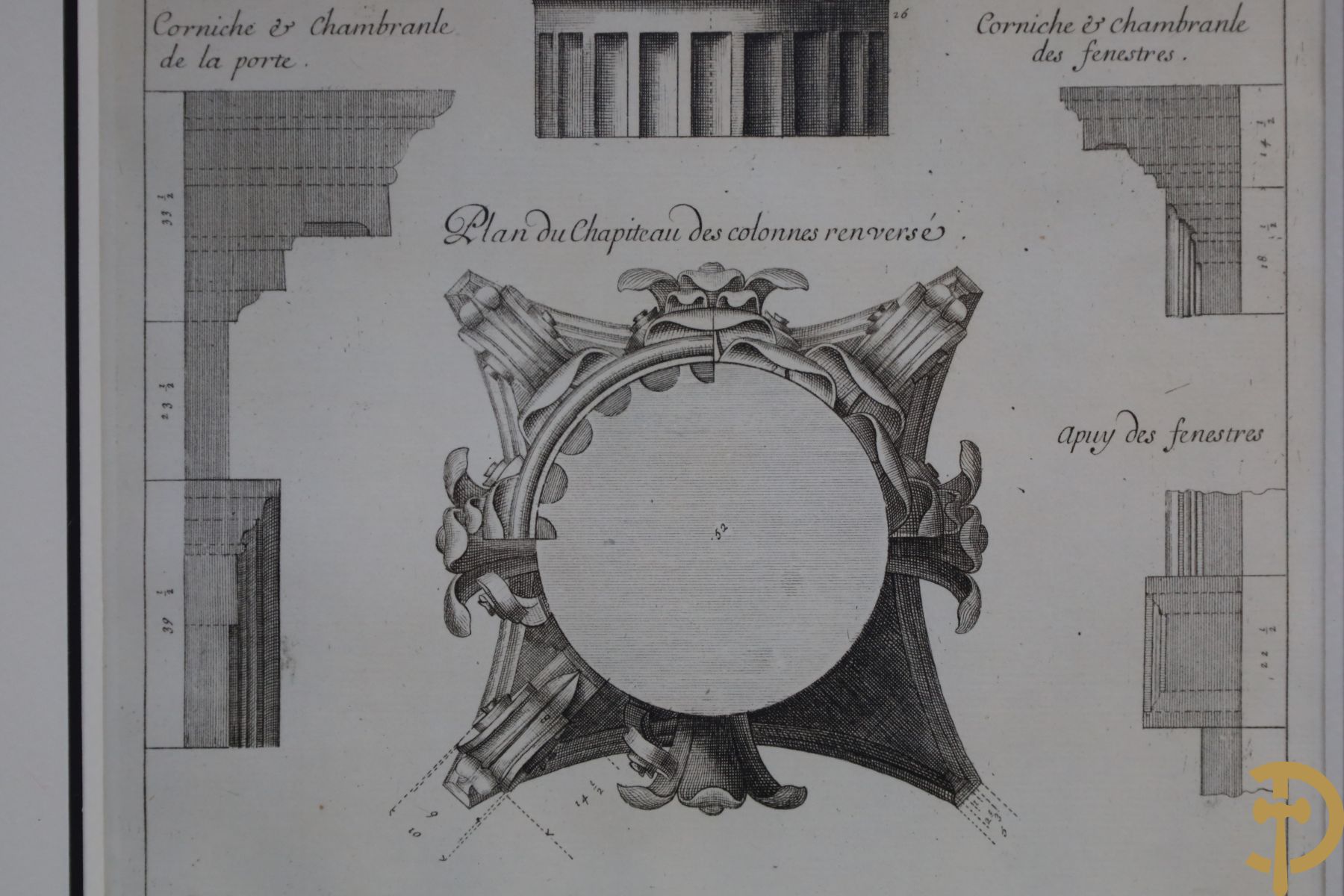 Set van vijf architecturale platen met afbeeldingen van verschillende zuilen