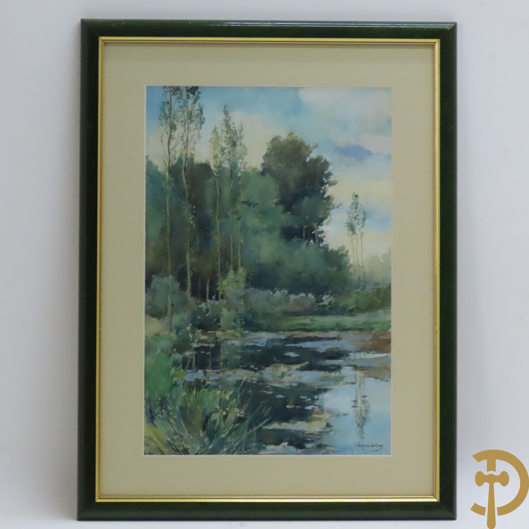 WAGEMAKERS V. getekend 'Landschap met rivier en bomen' aquarel