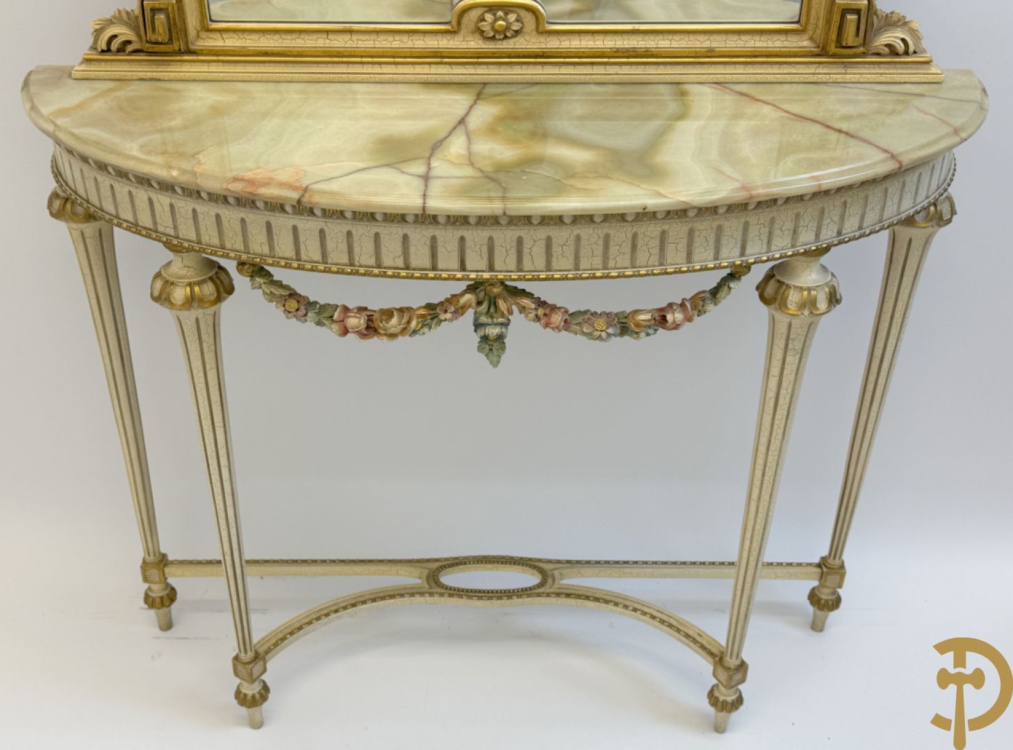 Console + gepolychromeerde spiegel, Louis XVI stijl