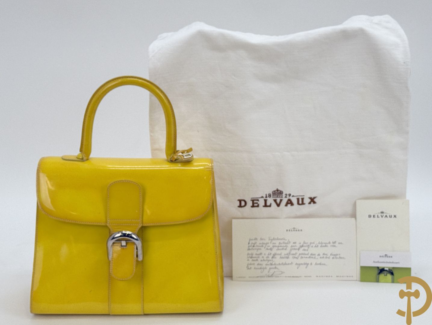 Unieke handtas Delvaux in fluo geel, model Brillant, gelimiteerde en genummerde serie 8/10, mode 2001 Landed - ontwerp van Walter Van Beirendonck uit 2001