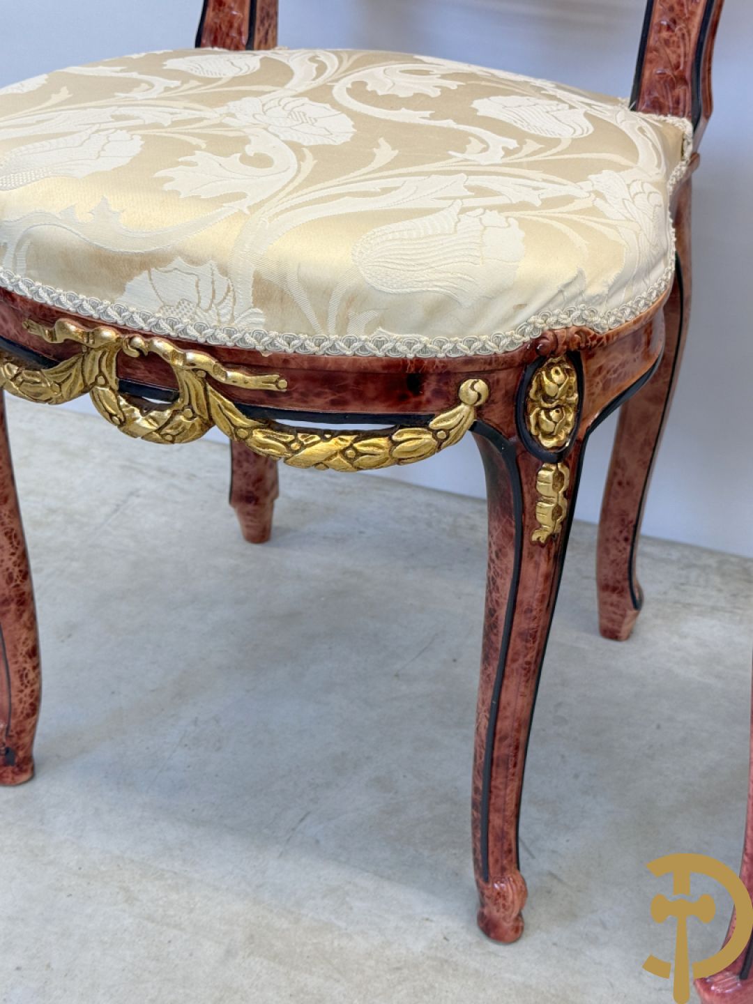 Set van 4 ovale medaillonstoelen in marbré effect met Louis XVI strik