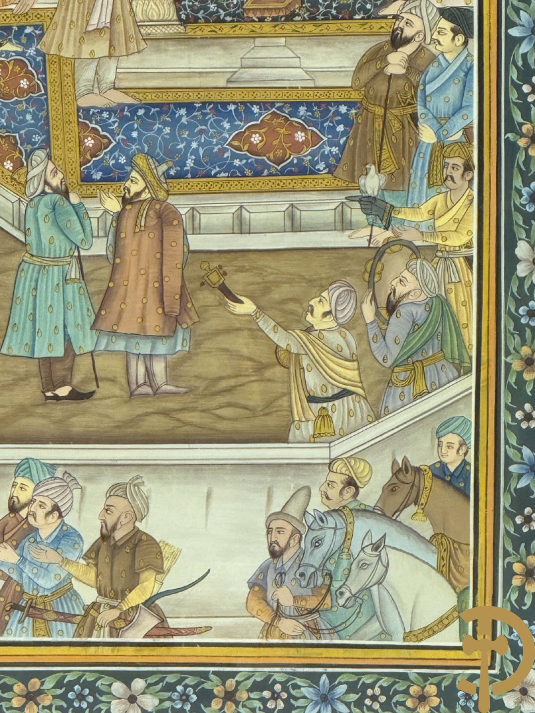 Drie Indische handgekleurde, geaquarelleerde en geanimeerde scènes