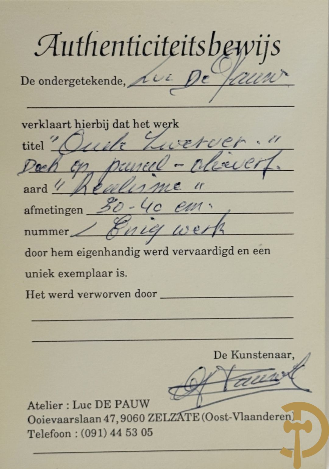 DE PAUW Luc J.C. getekend 