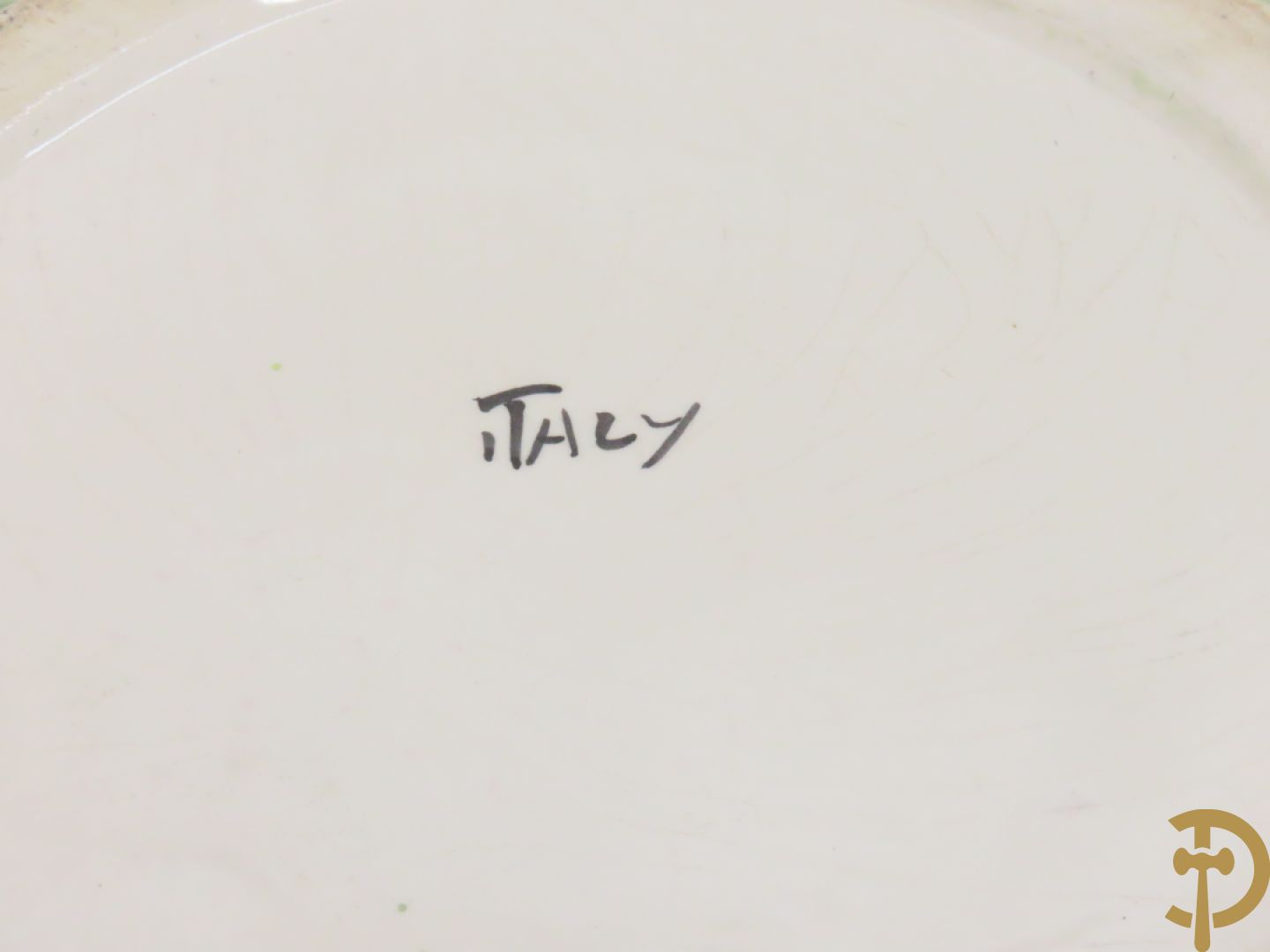 Keramieken zuil met ooievaar in het riet met cachepot erop, Italiaans, gemerkt