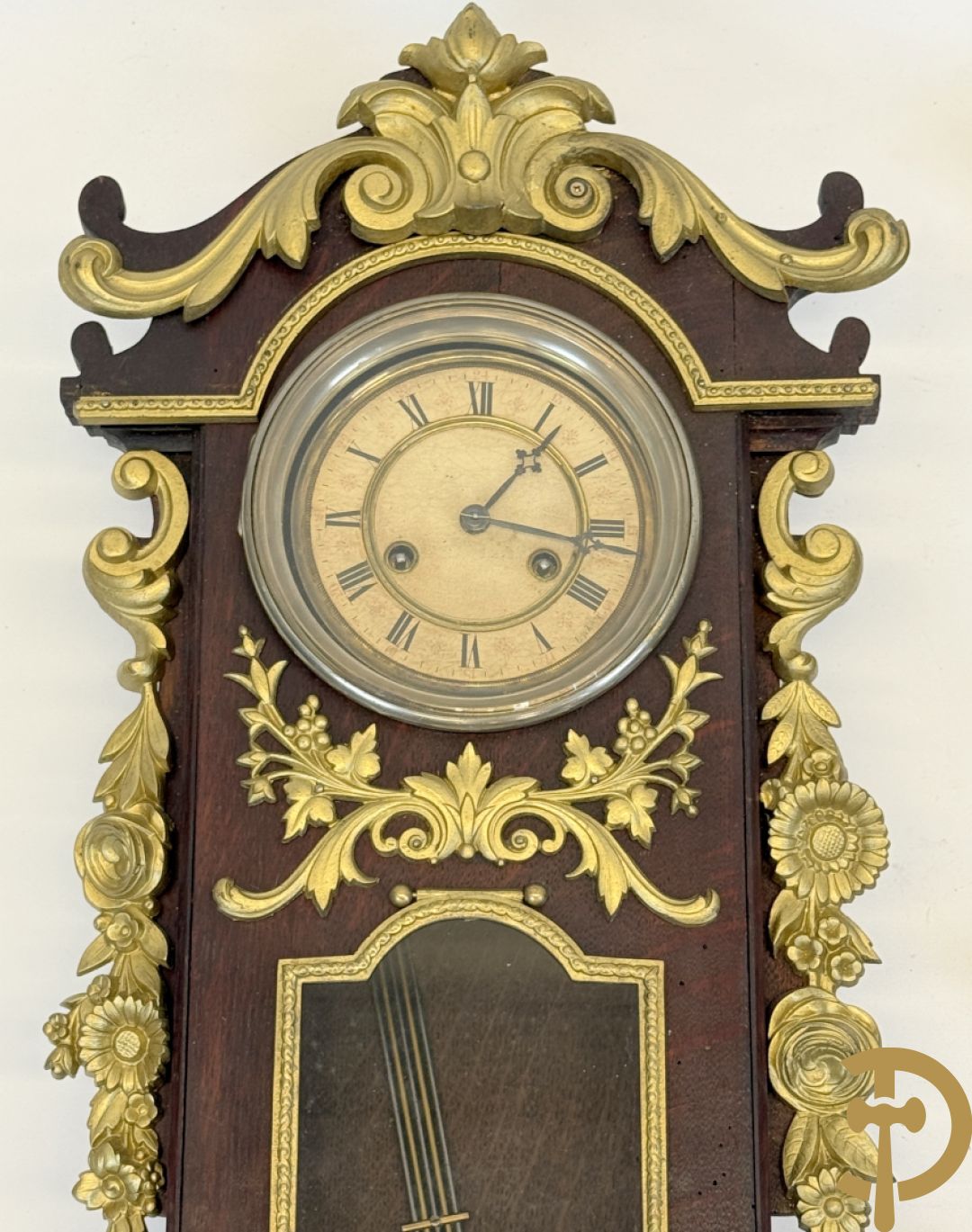 Notelaren barometer + reglateur met barometer + metalen touwtjesklok