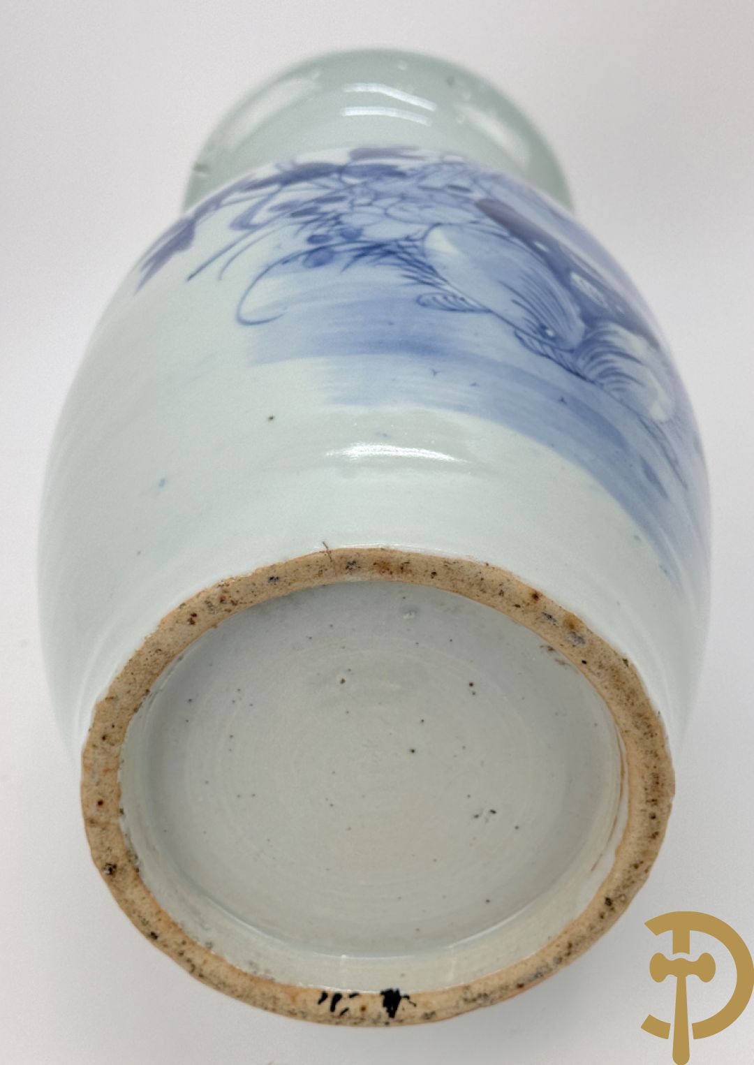 Chinese blauw/witte porseleinen vaas met bloemen en vogeldecor