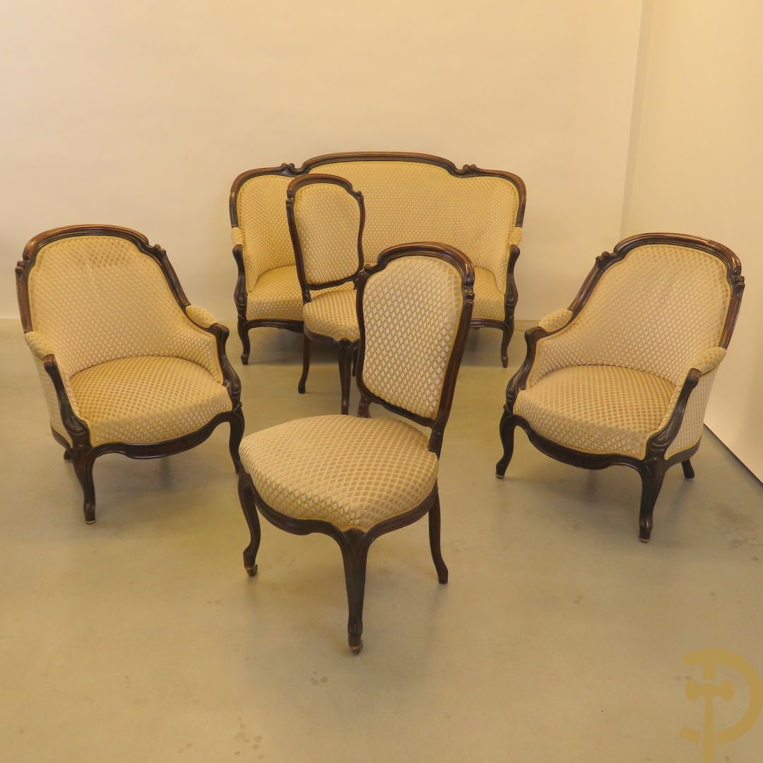 Louis Philippe salonensemble bestaande uit canapé, 2 armzetels en 2 stoelen