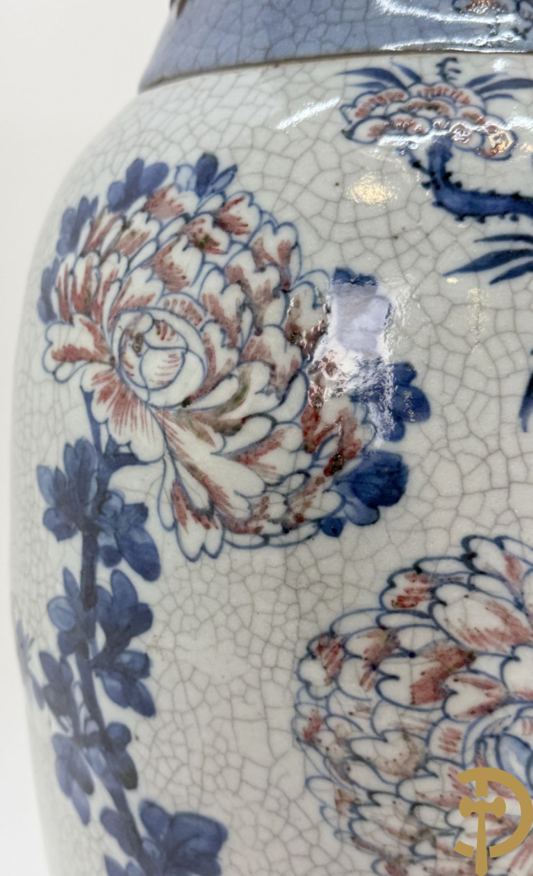 Chinese porseleinen blauw/witte Nankin vaas met bloemen- en vogeldecor en bezet met vruchten
