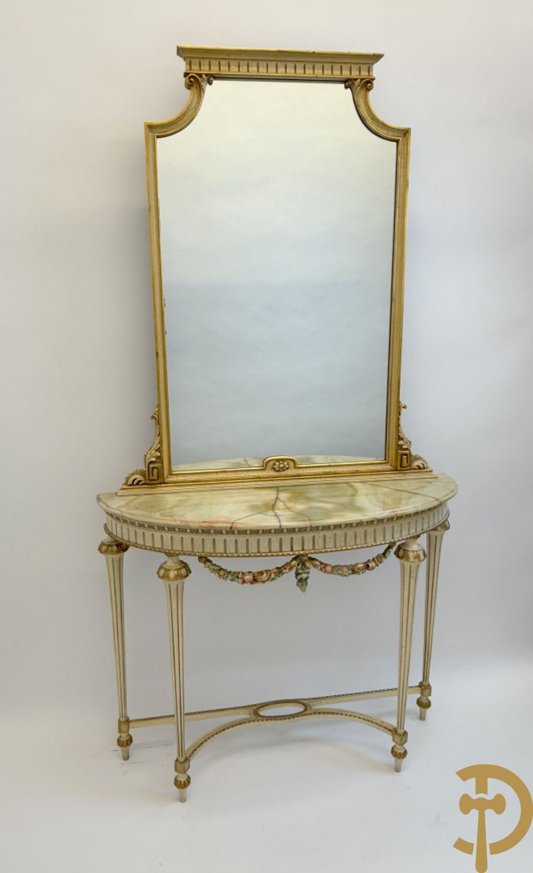 Console + gepolychromeerde spiegel, Louis XVI stijl