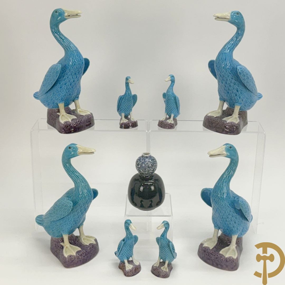 Vier paar porseleinen eenden + vaasje