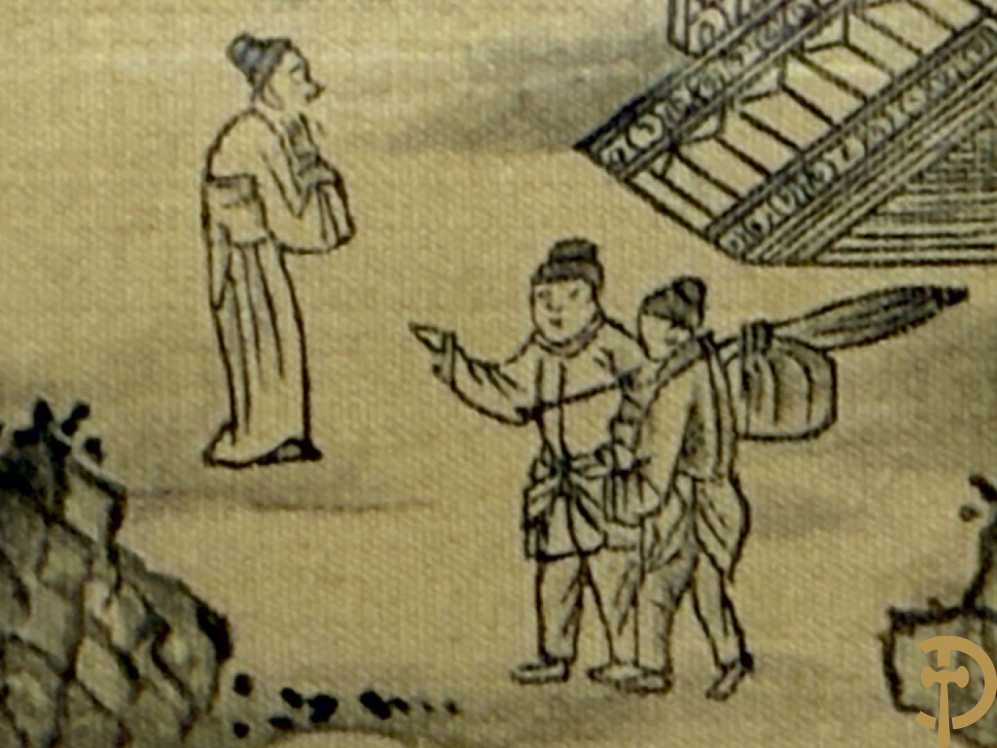 Drie ronde Aziatische zijdeschilderingen + Aziatische zijdeschildering