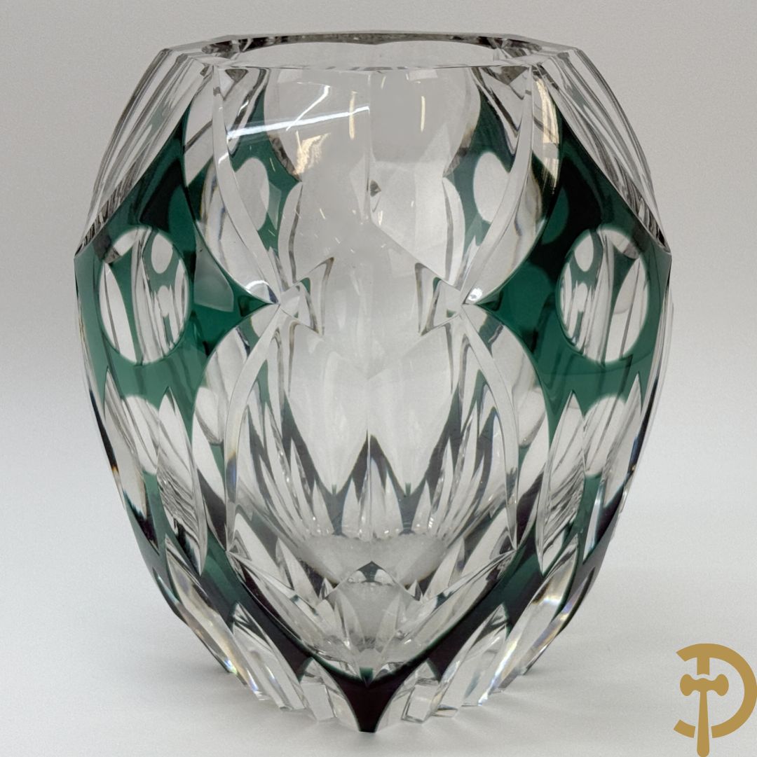 Bolle groene handgeslepen kristallen Val-Saint-Lambert vaas