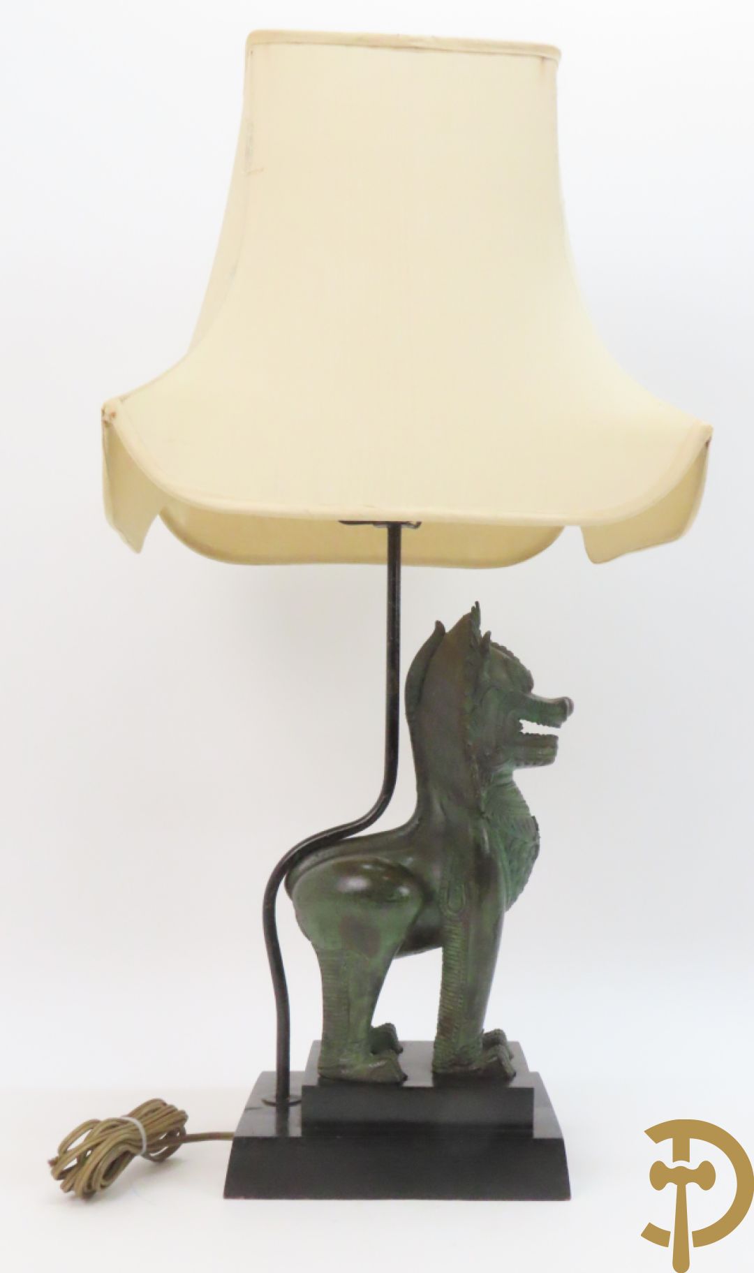 Bronzen Thibetaanse fo-hond als lampadaire + 2 bronzen musicerende boedhistische figuren