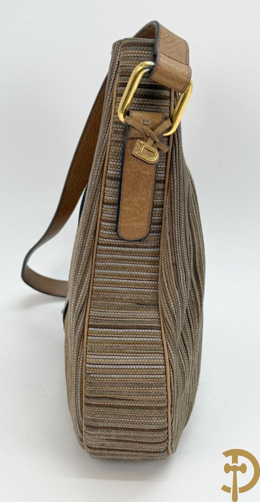 Lederen handtas met bruin getinte kleurstrepen Delvaux, brown toile de cuir