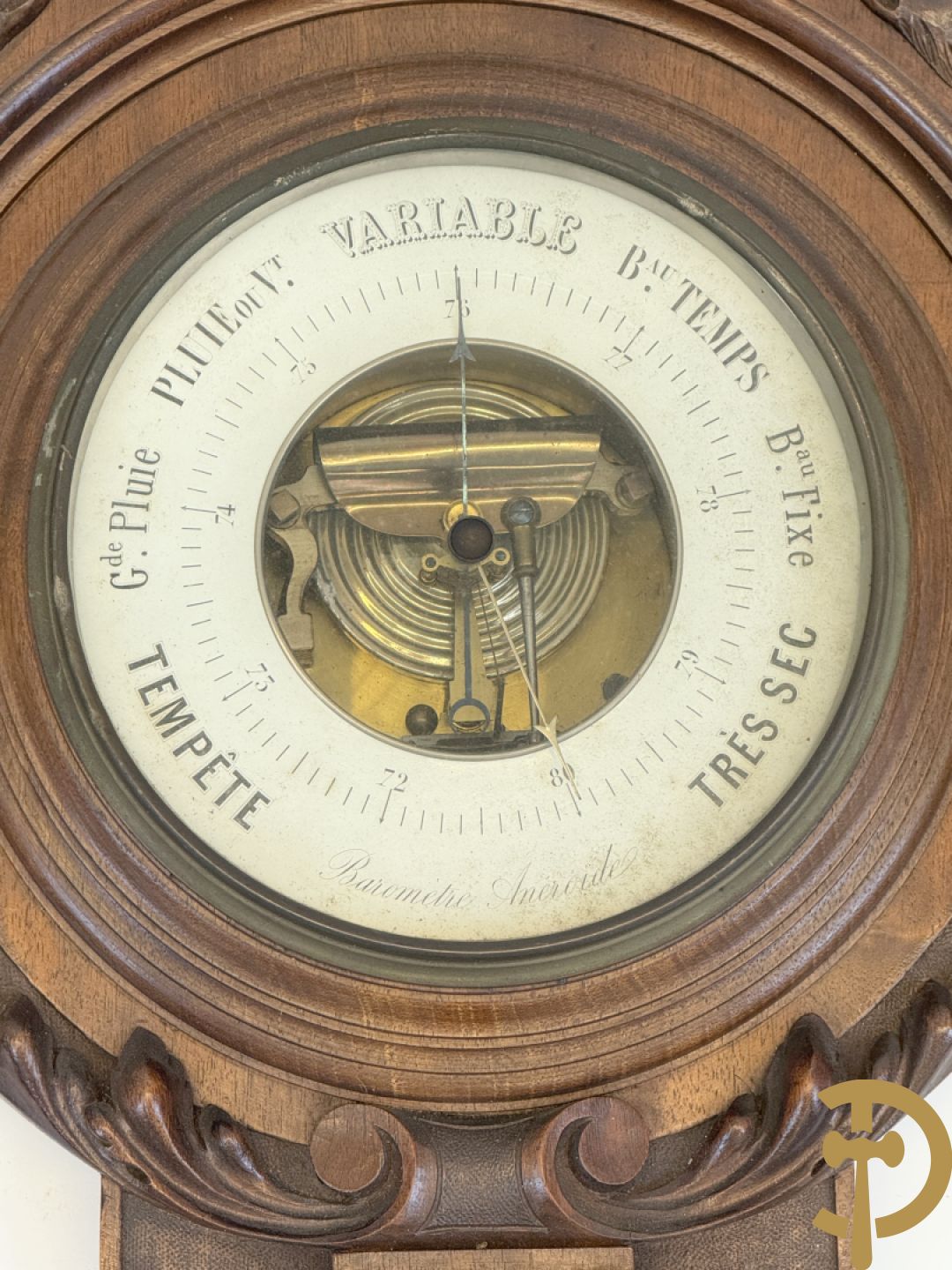 Notelaren barometer + reglateur met barometer + metalen touwtjesklok