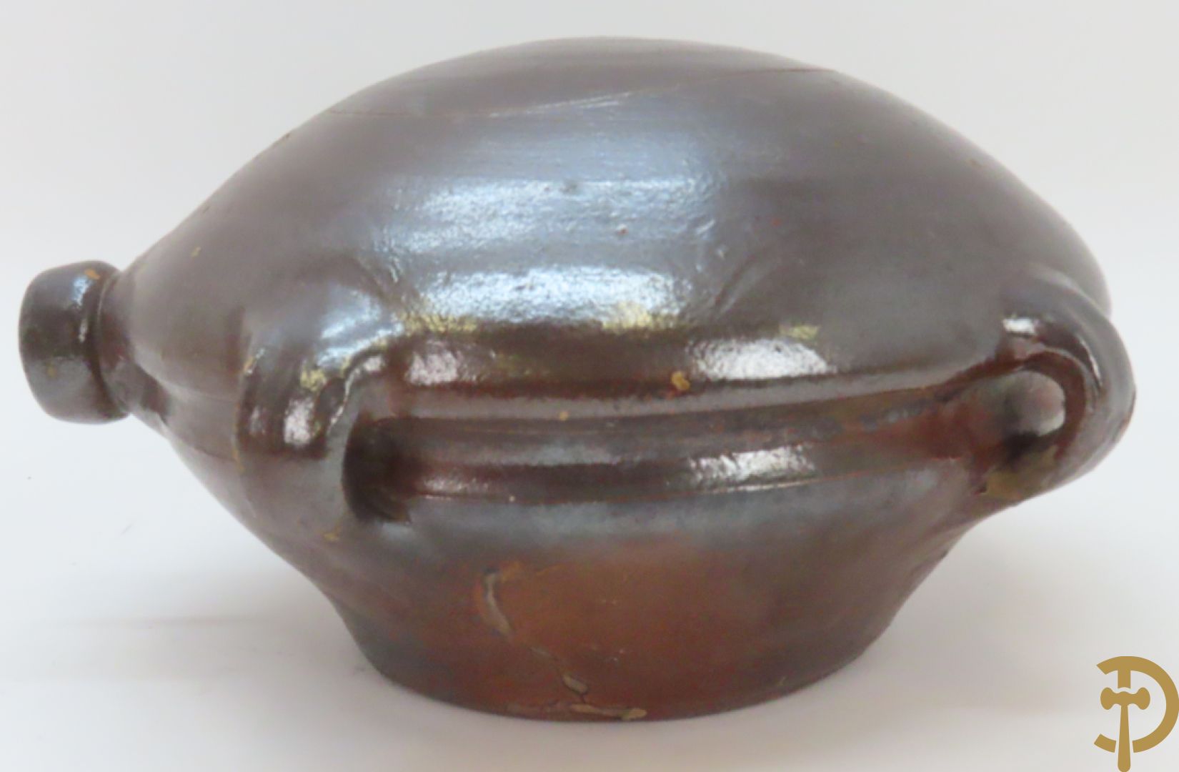 Langerwehe steengoed kruik + twee steengoed veldkruiken +Keulse dekselkan + bronzen mortier met stamper