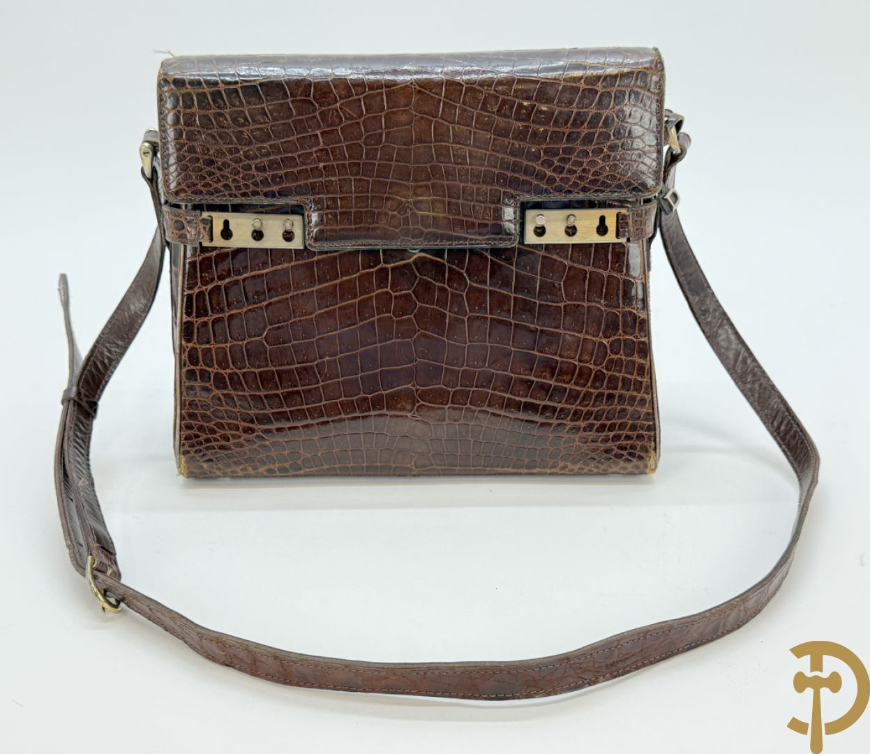 Vintage Delvaux handtas in kroko in bijhorende zak