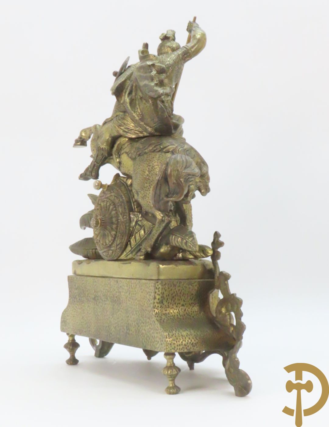 Bronzen pendule met ruiter te paard en panter