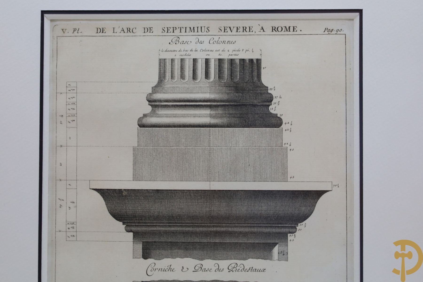 Set van vijf architecturale platen met afbeeldingen van verschillende zuilen