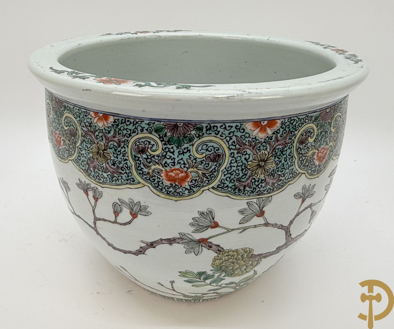 Chinese porseleinen cacheot met bloemen en vogeldecor