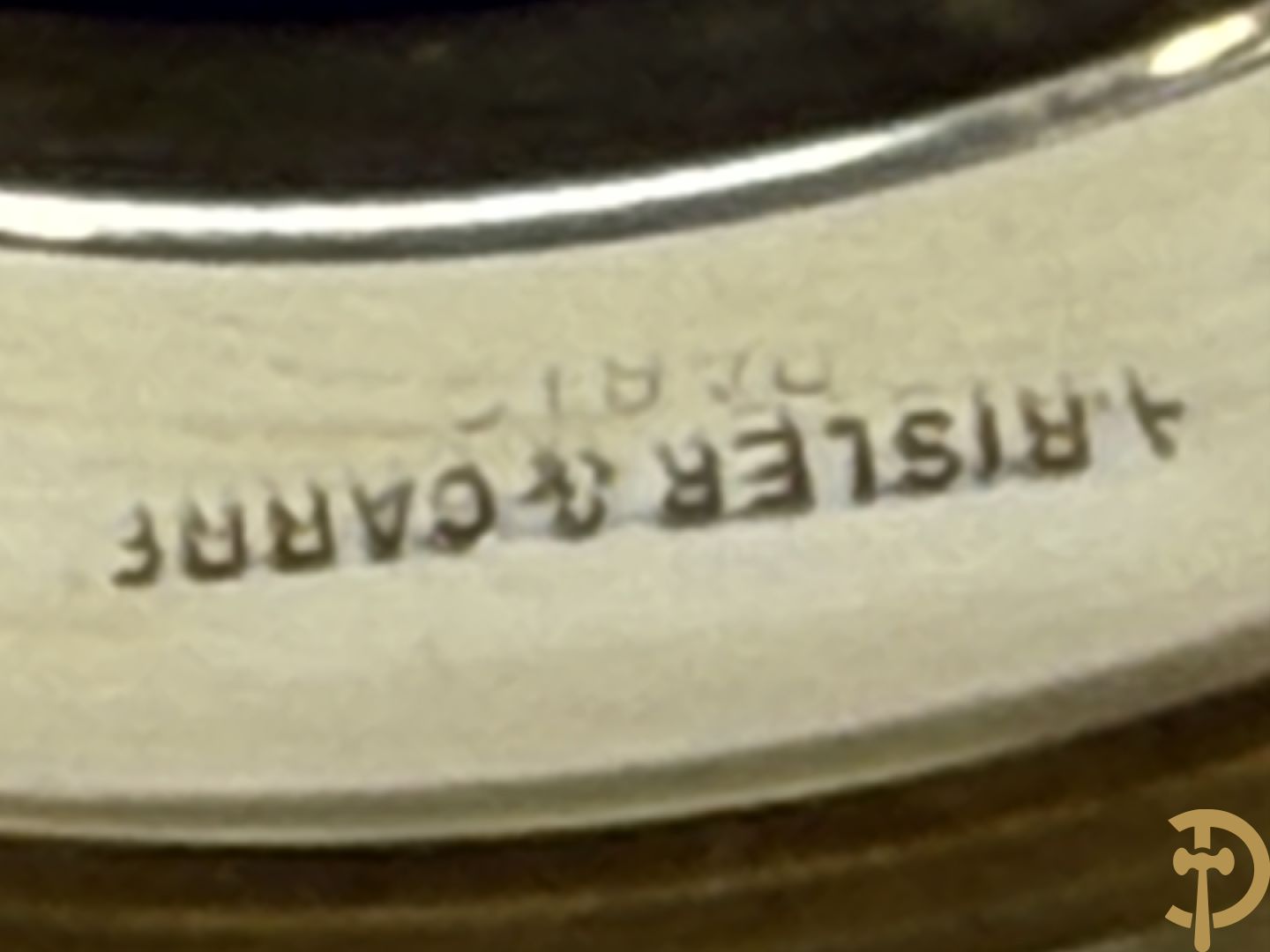 Paar Franse blauwe porseleinen vaasjes met massief zilveren hals en voet, Risler & Carre Paris gemerkt en gesigneerd R & C in ruitvorm