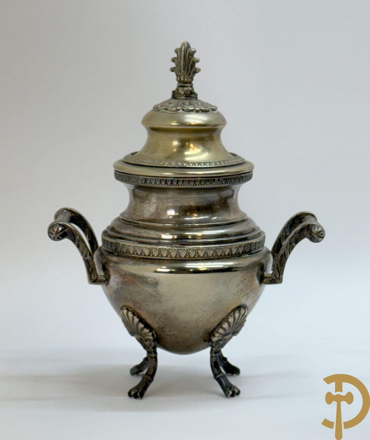 Verzilverd koffie en theestel op plateau, Metal Blanc getekend