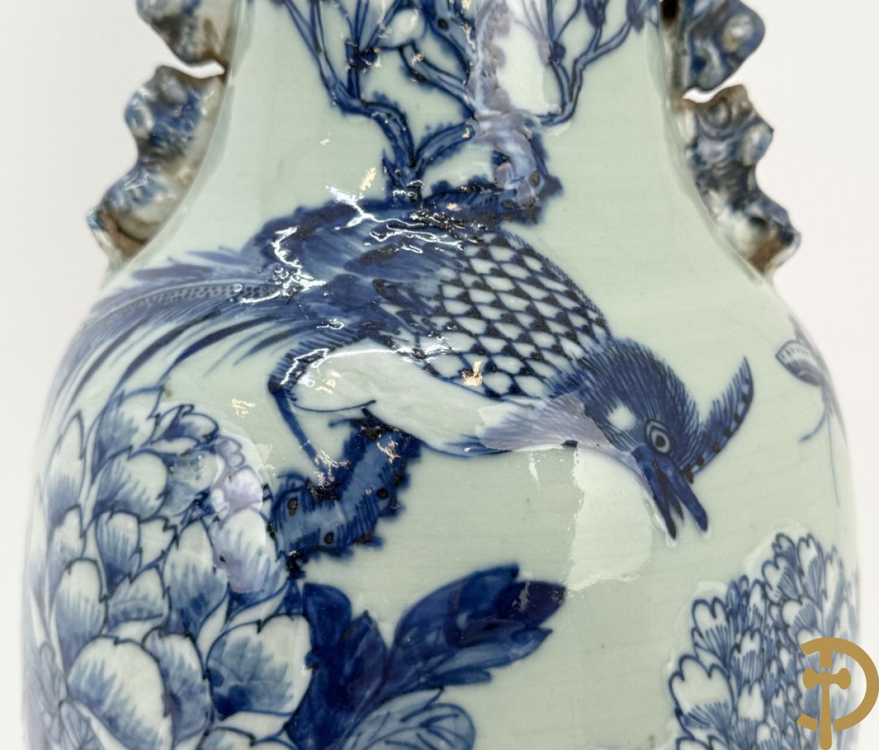 Chinese porseleinen blauw/wit vaas met bloemen en vogeldecor