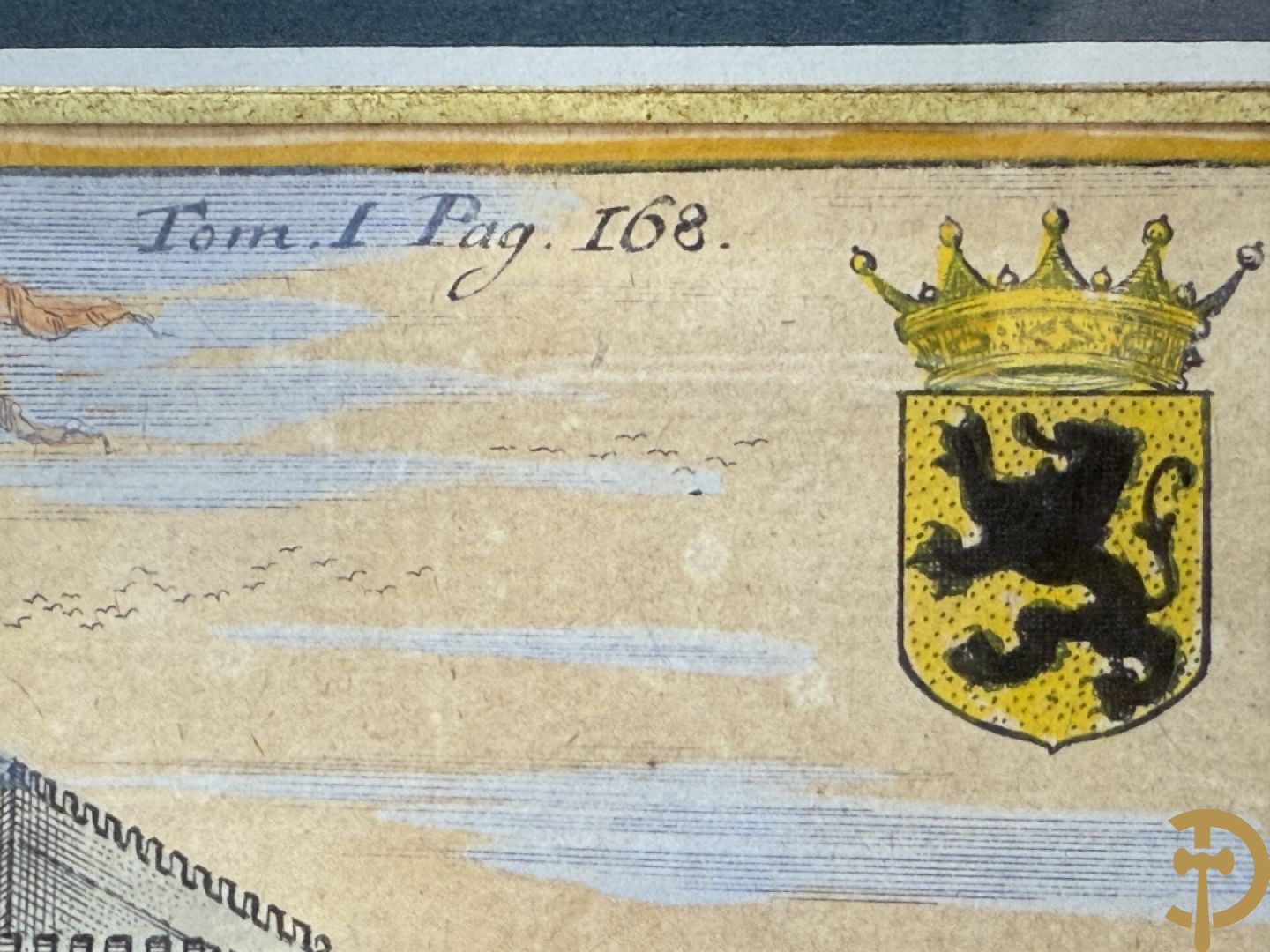 Handgekleurde kopergravure van de Kouter Gent uit Sanderus + handgekleurde kopergravure van Gravensteen uit Sanderus