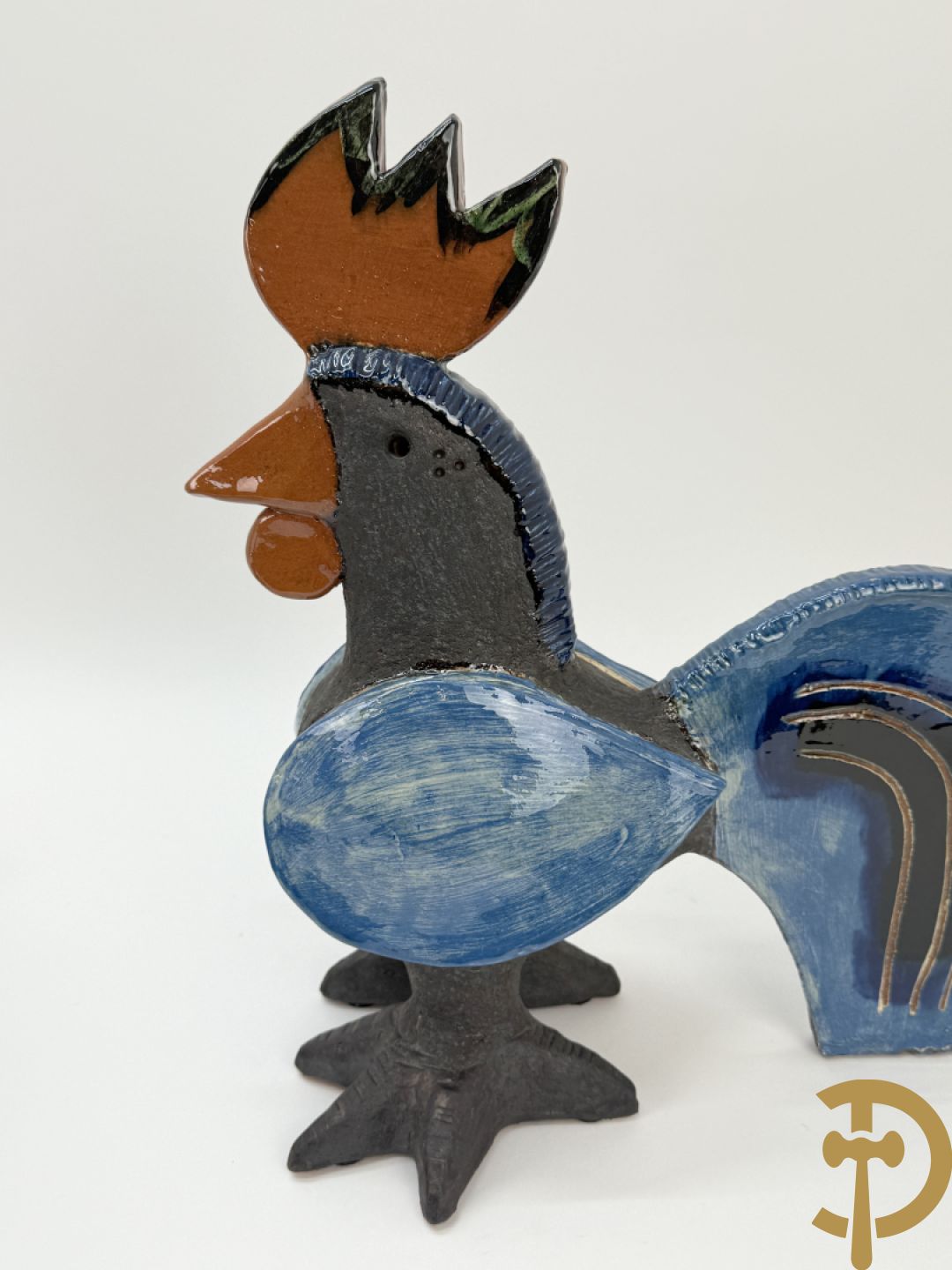 POUCHAIN Dominique getekend - Twee gekleurde keramieken hanen