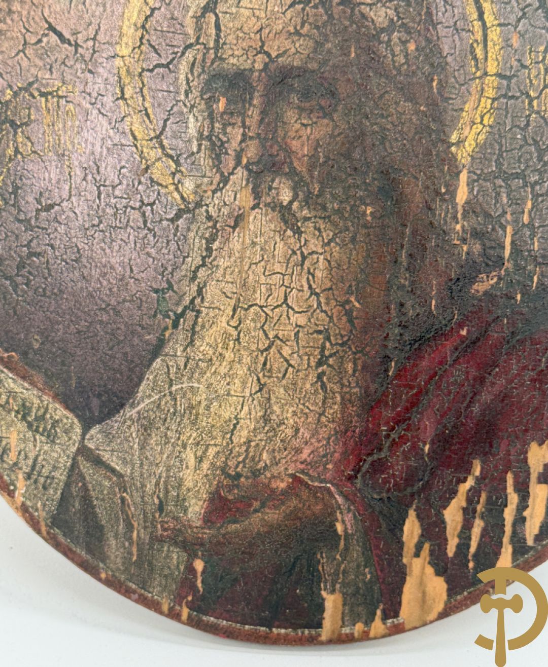 Rond handbeschilderd paneel met evangelist