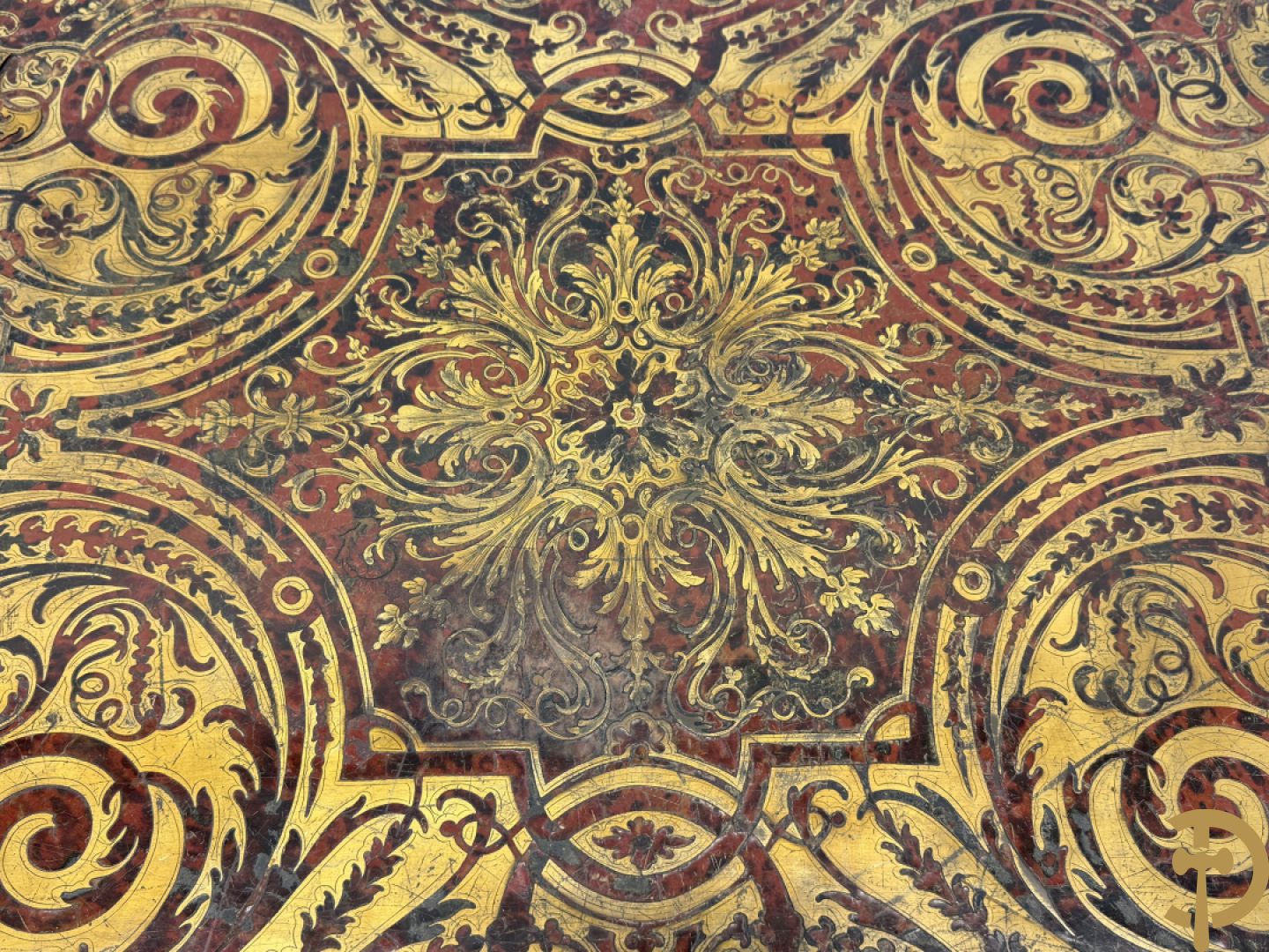 Boulle tafel met lade, Napoleon III, met mooi koperinleg en bronzen ornamenten, 19e