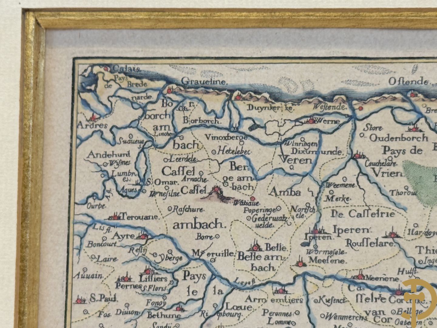 Oude ingekleurde kaart 