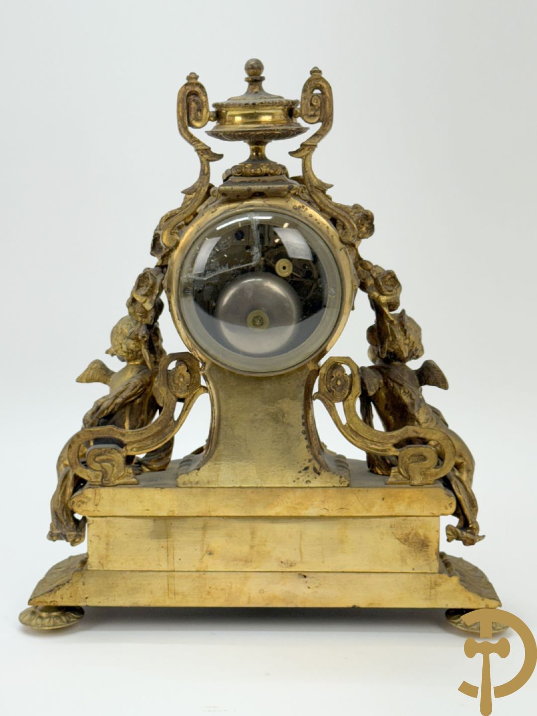 Bronzen pendule met paar cupido