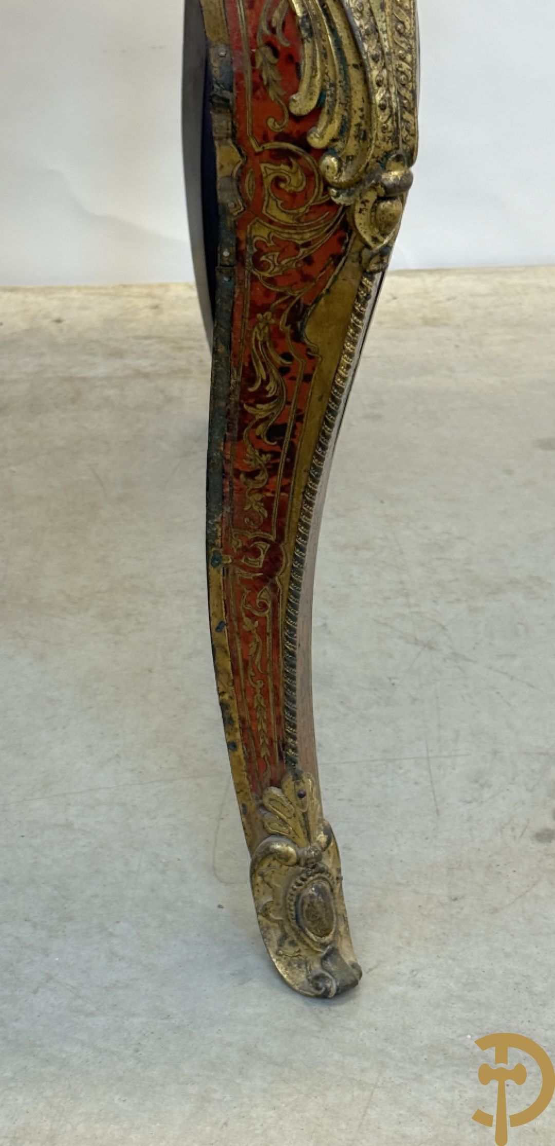 Boulle tafel met lade, Napoleon III, met mooi koperinleg en bronzen ornamenten, 19e