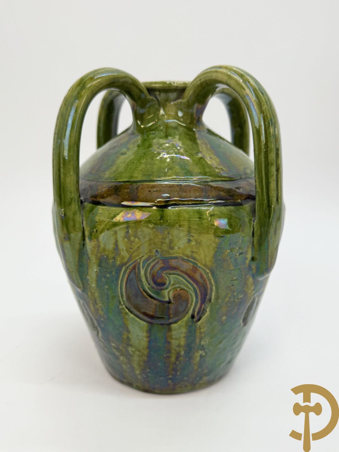 Drie Vlaams aardwerken vazen + Vlaams aardewerken tabakspot - VH gemonogrammeerd (Van Humskerk H.)